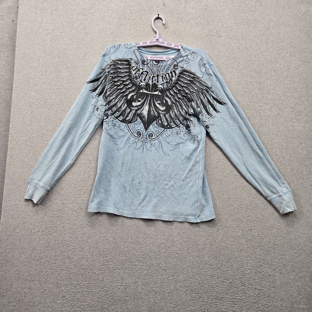 Affliction Men Shirt L Light Blue Angel Wings Thermal Logo Y2K Grunge MMA READ
